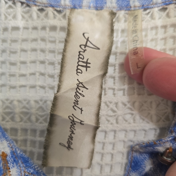 NWT Aratta Silent Journey Isola Bella Linen Cotton Gingham Tunic Duster Blue LRG - Picture 7 of 8